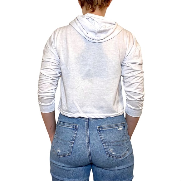 Cropped 3/4 Sleeve Hoodie with Adorable Bunny & Elephant Design - Picture 3 of 14